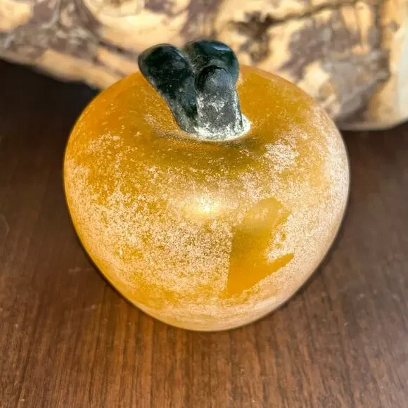 Franco Moretti Murano Scavo glass apple figurine orange & green